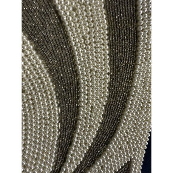 Antique Hand Beaded Pearl Evening Bag Cream Clutch w/Beaded Accents Zipper Close - Picture 11 of 11